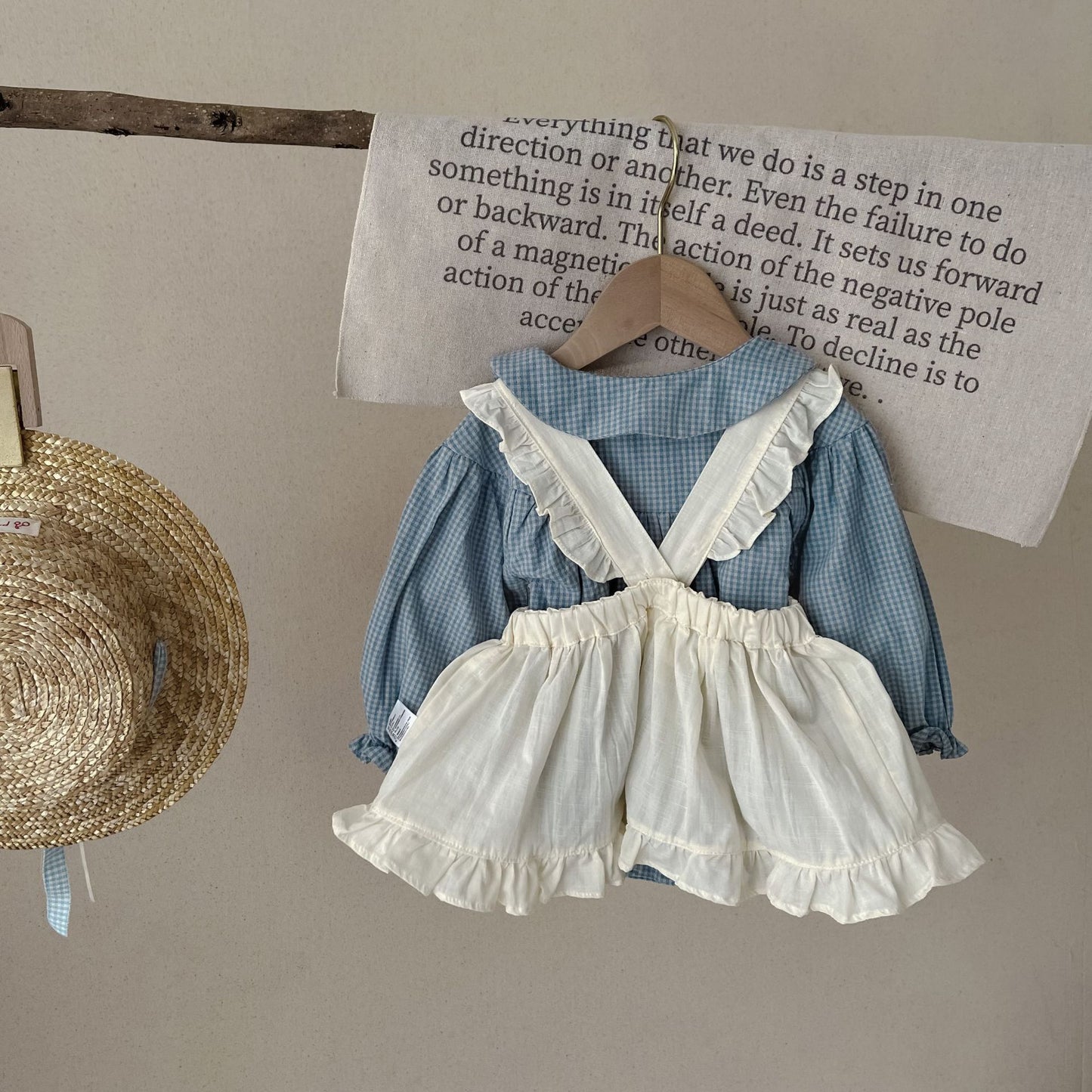 Doll Collar Jumpsuit & Skirt Set - Sweet Vintage Style for Little Ladies
