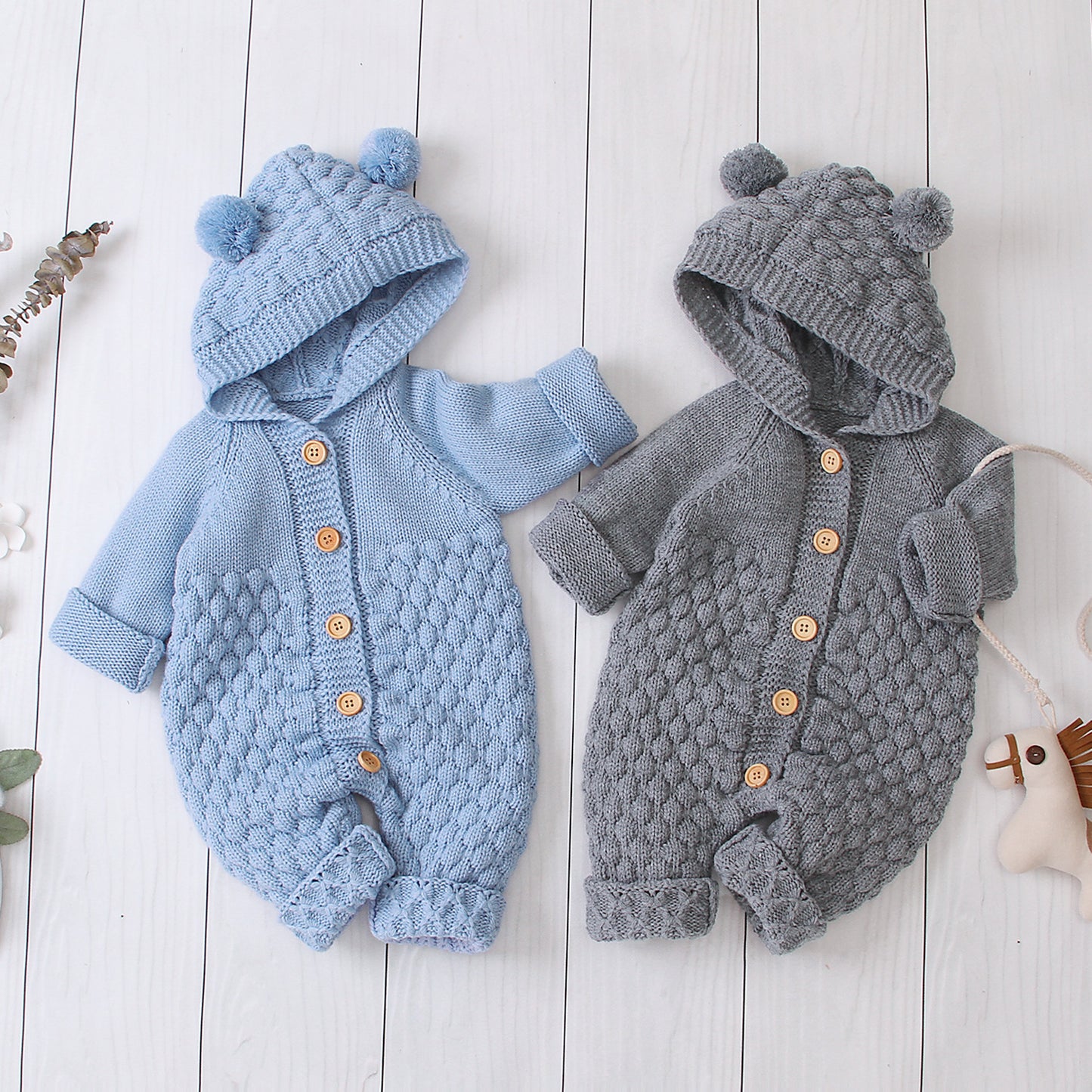 Cozy Knit Hooded Romper - All-Season Comfort