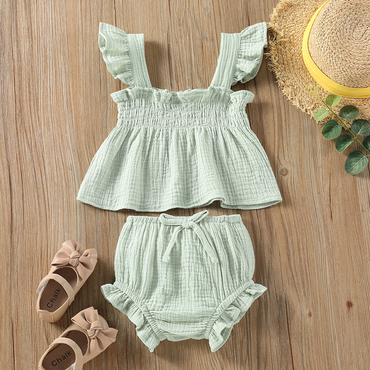 Cotton Summer Set - Sleeveless Top & Shorts for Little Girls