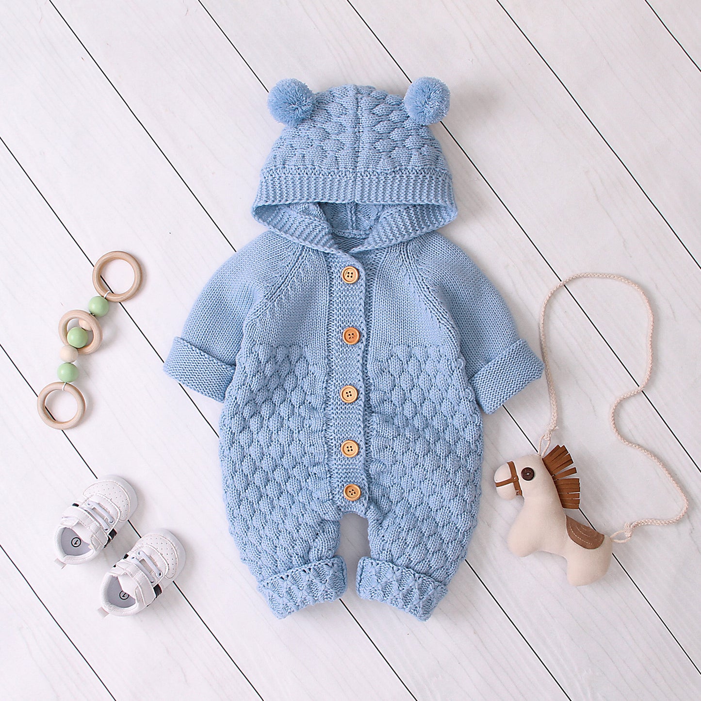 Cozy Knit Hooded Romper - All-Season Comfort