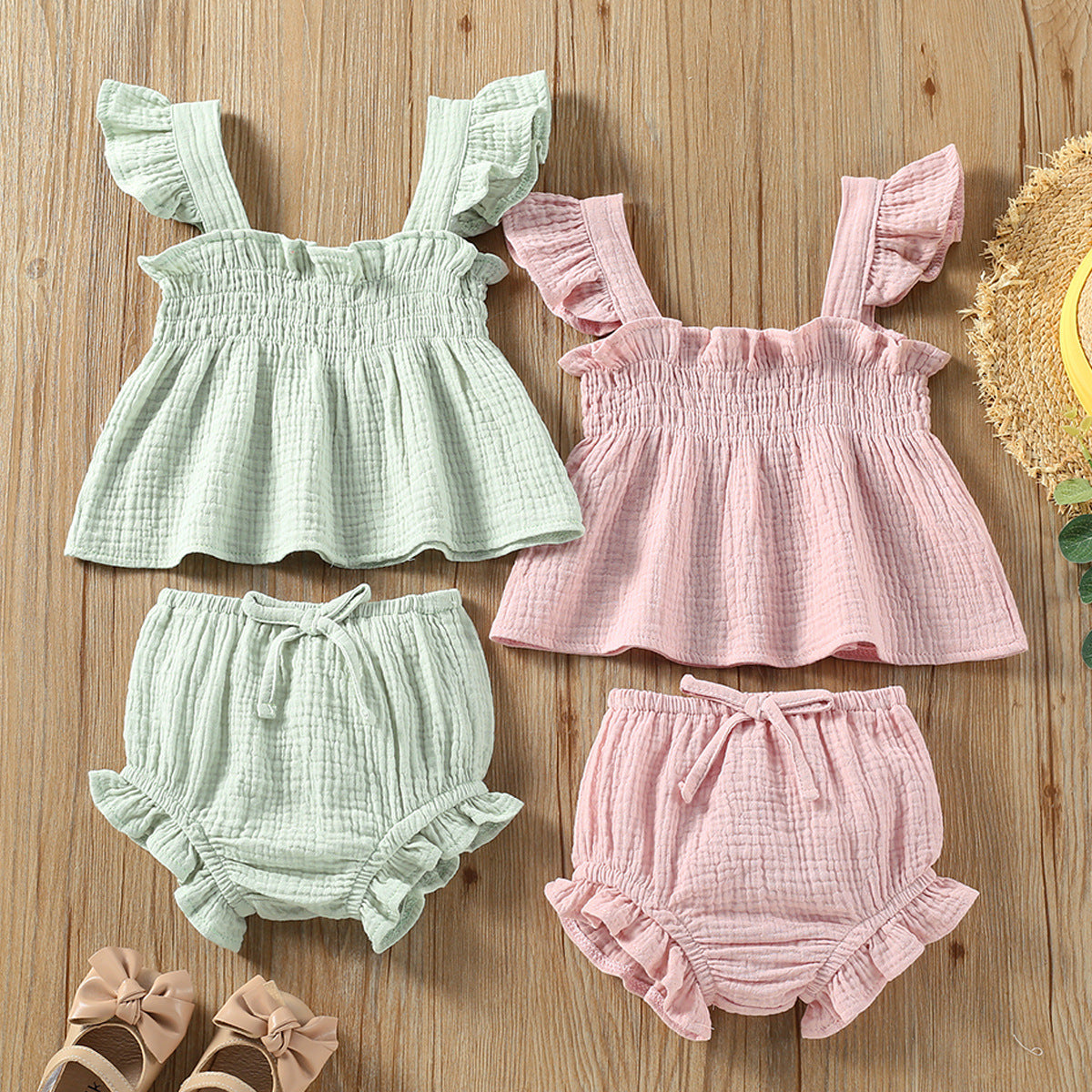 Cotton Summer Set - Sleeveless Top & Shorts for Little Girls