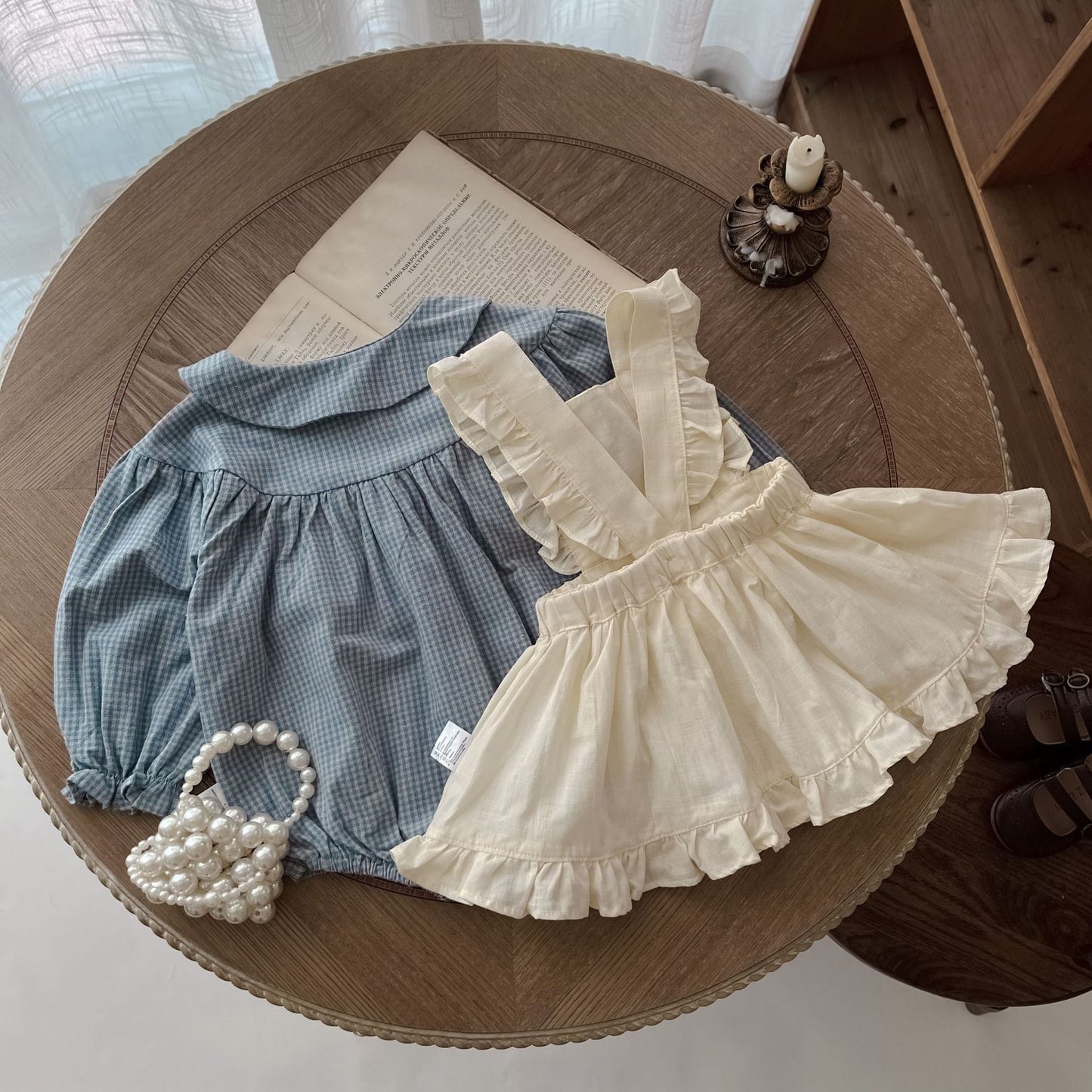 Doll Collar Jumpsuit & Skirt Set - Sweet Vintage Style for Little Ladies
