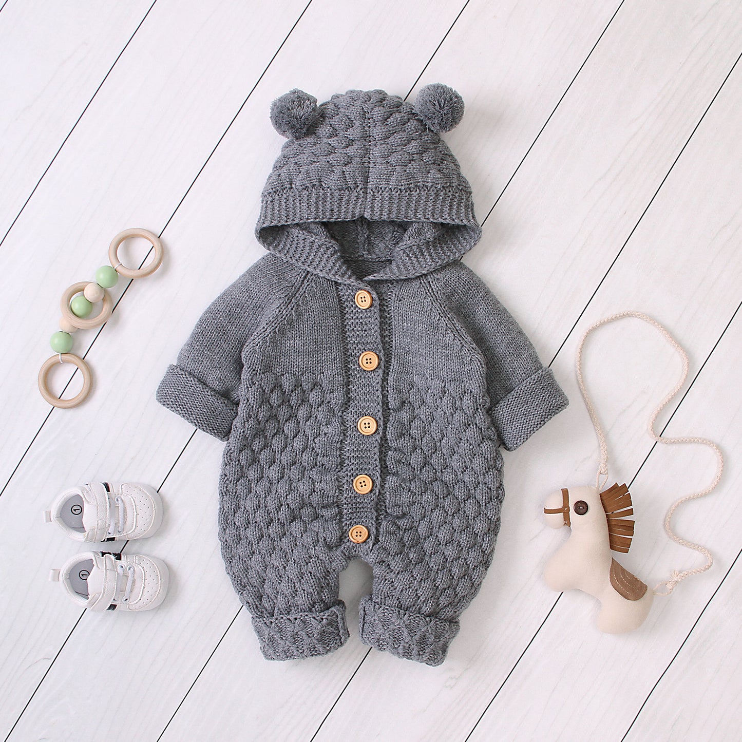 Cozy Knit Hooded Romper - All-Season Comfort