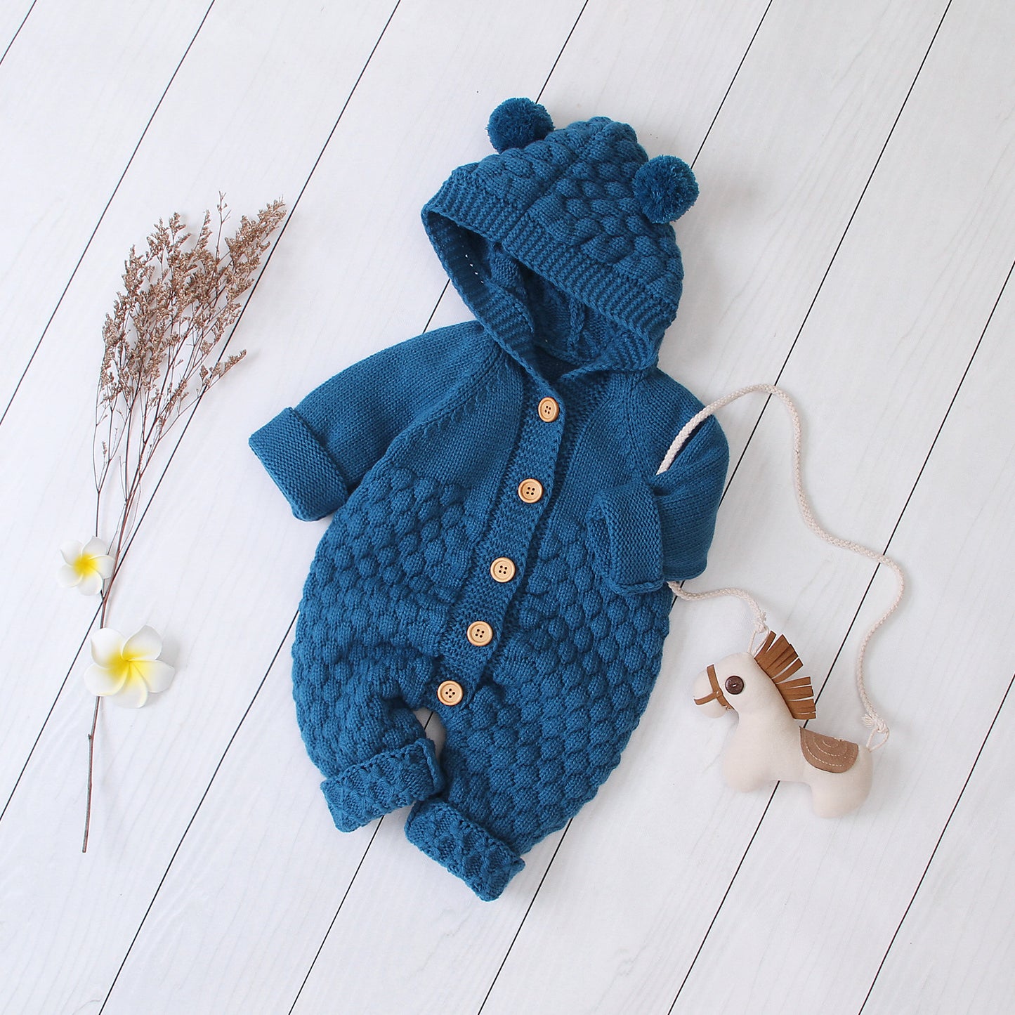 Cozy Knit Hooded Romper - All-Season Comfort