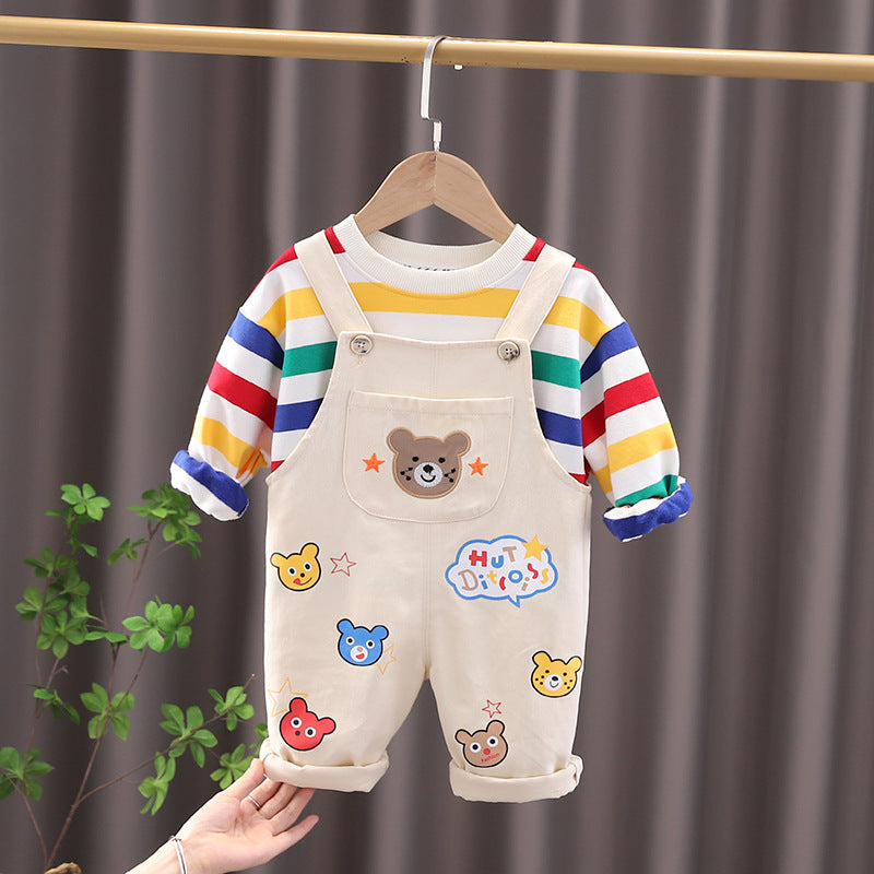 Adorable Plaid Shirt & Suspender Pants Set
