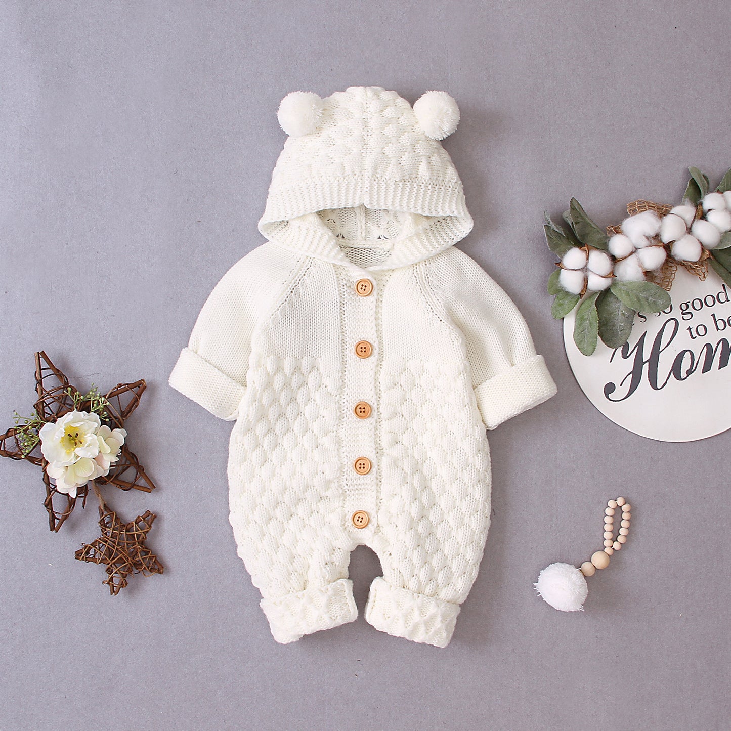 Cozy Knit Hooded Romper - All-Season Comfort