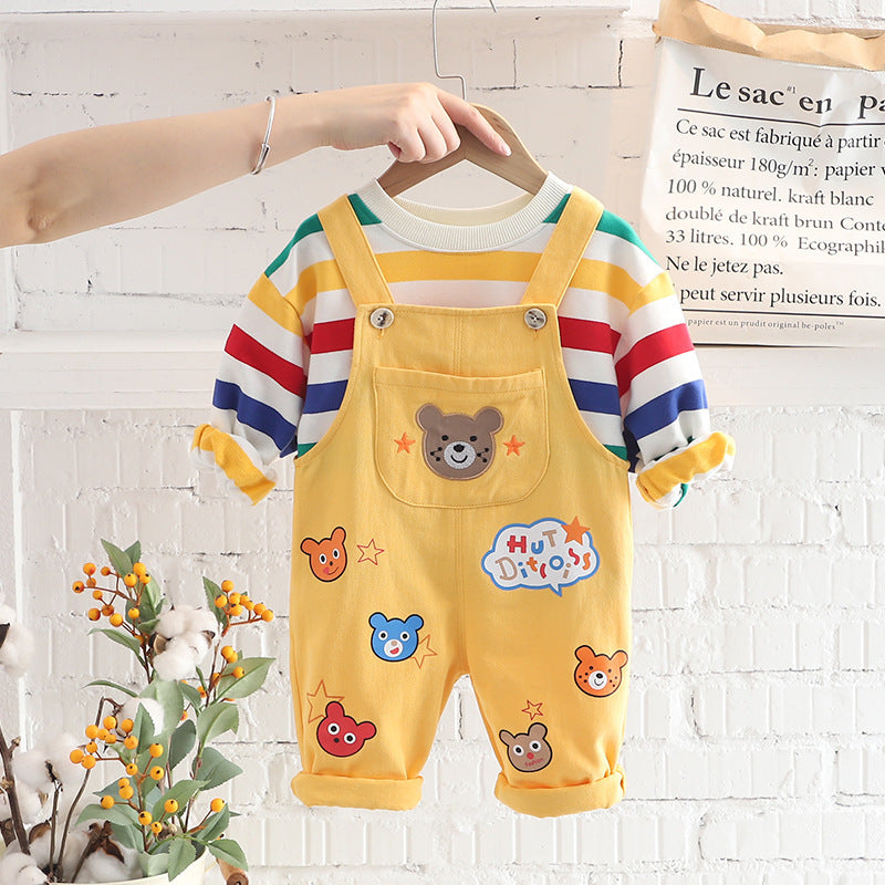 Adorable Plaid Shirt & Suspender Pants Set