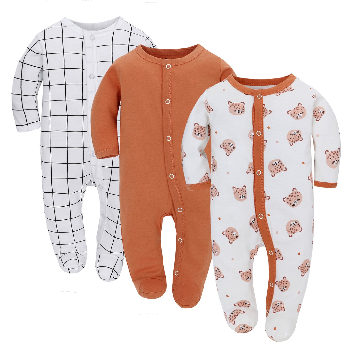 Animal Friends 3-Piece Romper Set - Pure Cotton Comfort for Newborns