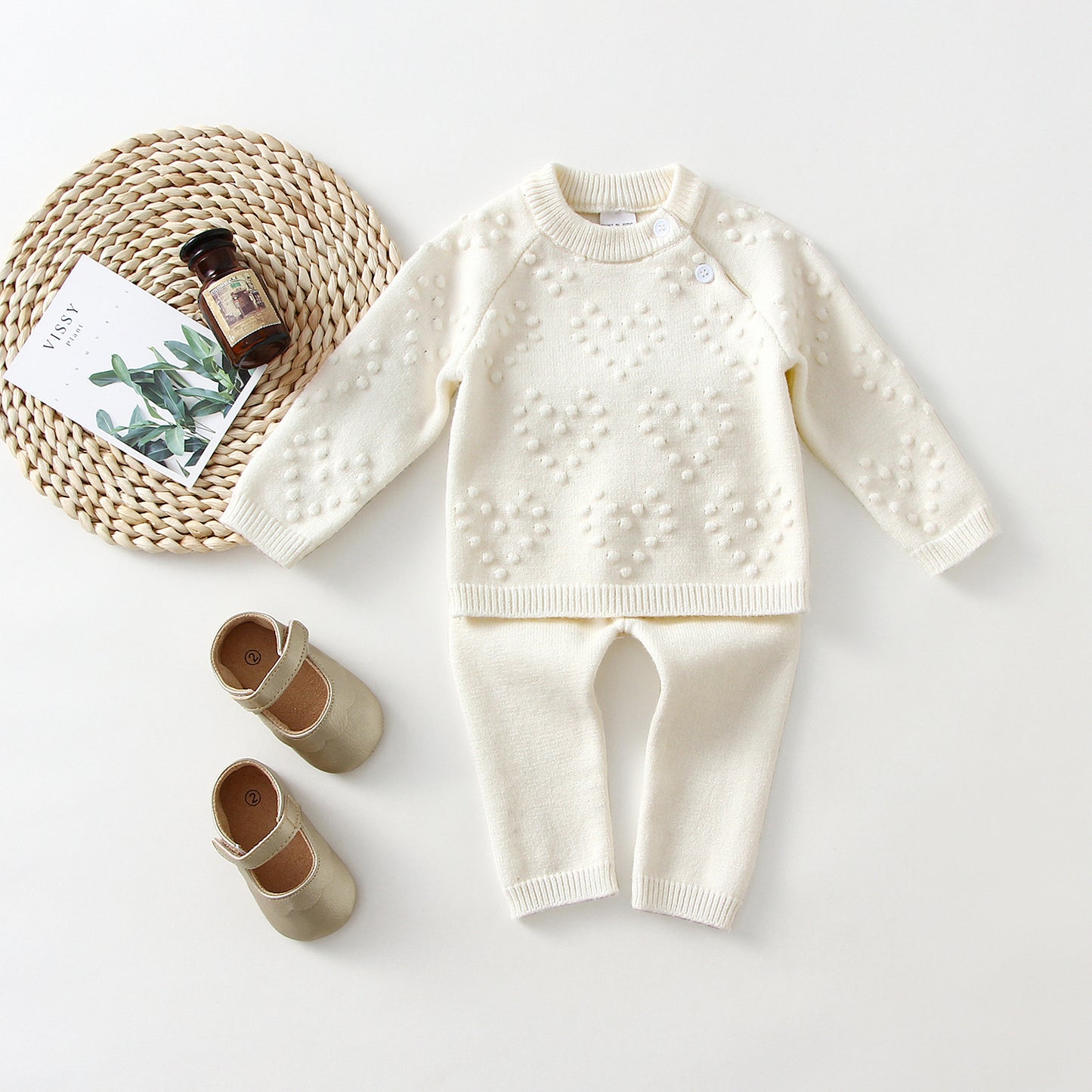 Candy Sweet Knitted Set - European Style Sweater & Pants for Little Girls