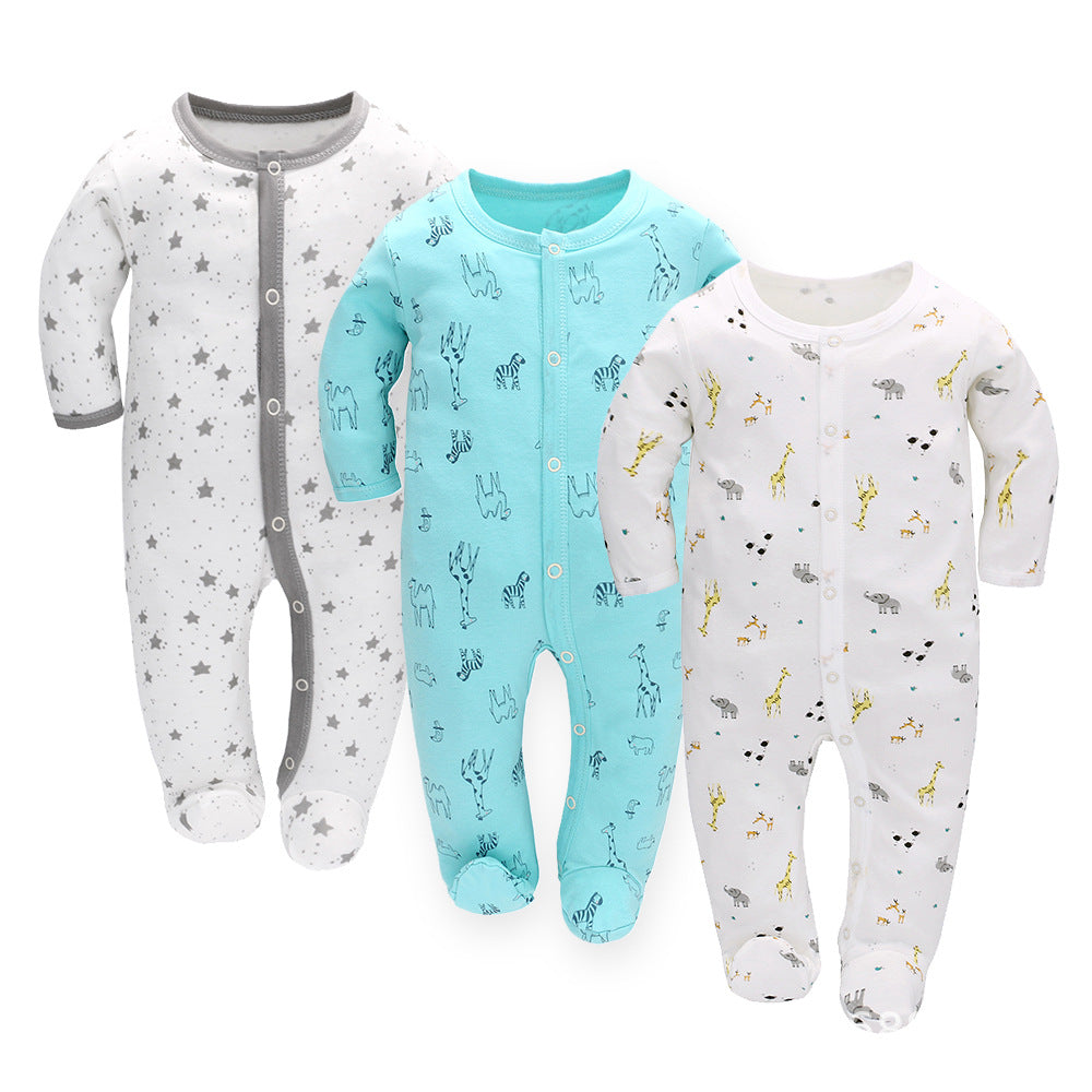Animal Friends 3-Piece Romper Set - Pure Cotton Comfort for Newborns