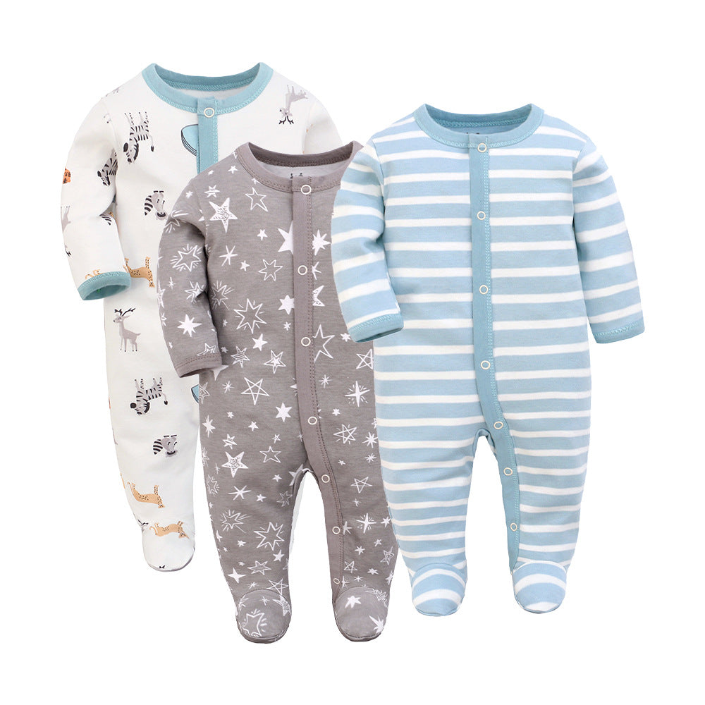 Animal Friends 3-Piece Romper Set - Pure Cotton Comfort for Newborns