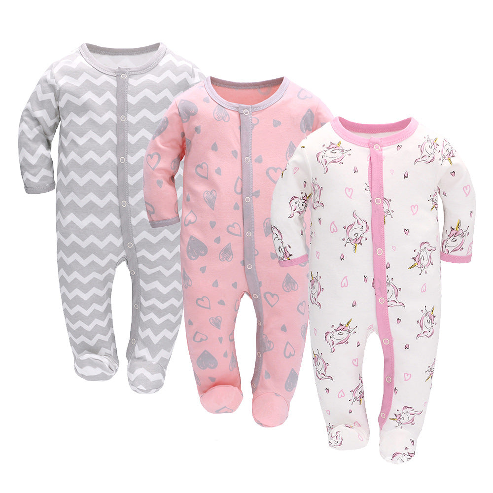 Animal Friends 3-Piece Romper Set - Pure Cotton Comfort for Newborns