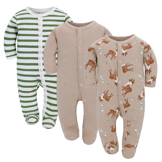 Animal Friends 3-Piece Romper Set - Pure Cotton Comfort for Newborns