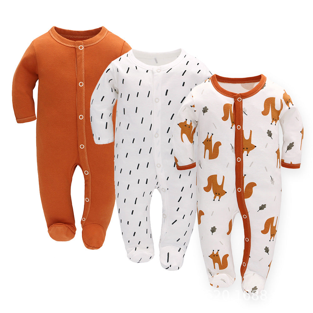 Animal Friends 3-Piece Romper Set - Pure Cotton Comfort for Newborns