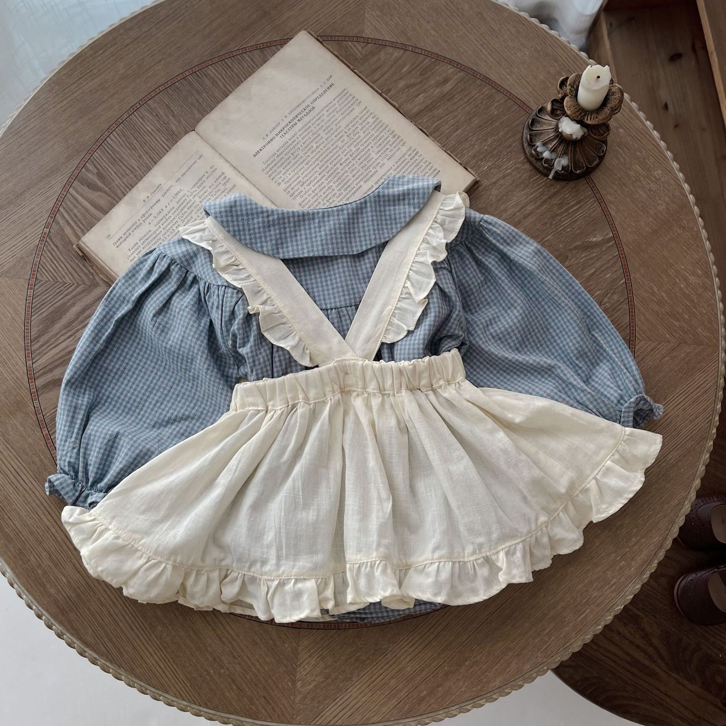 Doll Collar Jumpsuit & Skirt Set - Sweet Vintage Style for Little Ladies