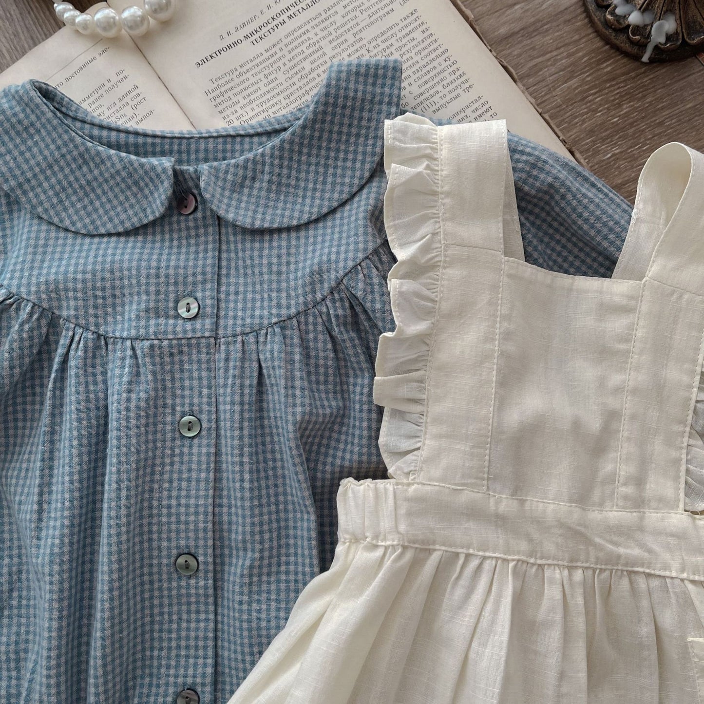 Doll Collar Jumpsuit & Skirt Set - Sweet Vintage Style for Little Ladies