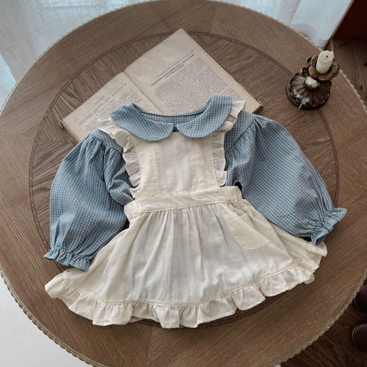 Doll Collar Jumpsuit & Skirt Set - Sweet Vintage Style for Little Ladies