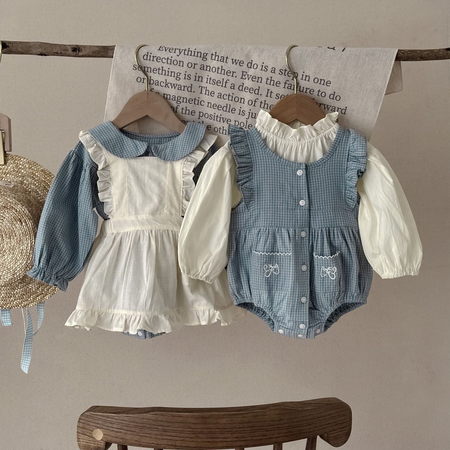Doll Collar Jumpsuit & Skirt Set - Sweet Vintage Style for Little Ladies