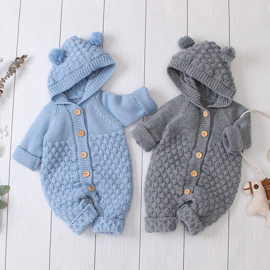 Cozy Knit Hooded Romper - All-Season Comfort