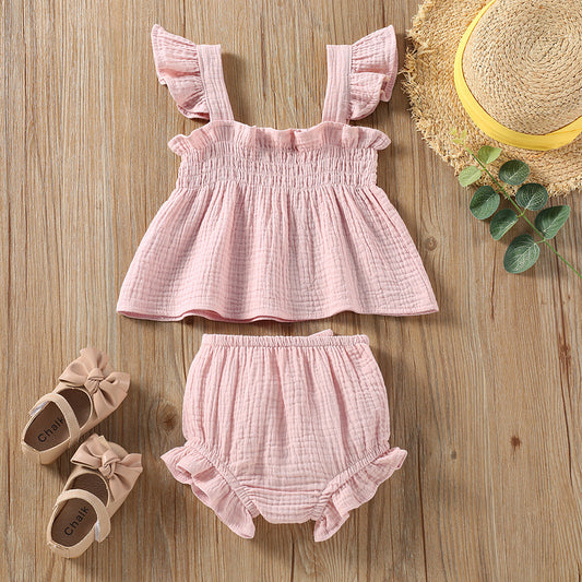 Cotton Summer Set - Sleeveless Top & Shorts for Little Girls