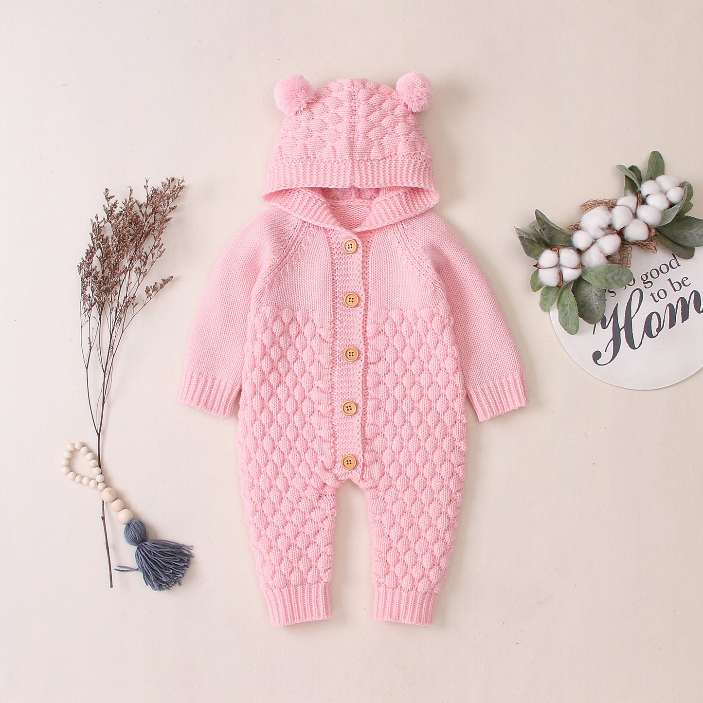 Cozy Knit Hooded Romper - All-Season Comfort