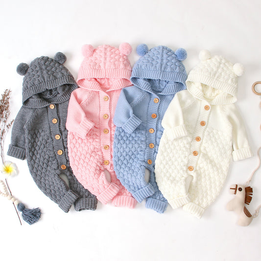 Cozy Knit Hooded Romper - All-Season Comfort