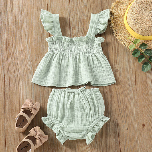 Cotton Summer Set - Sleeveless Top & Shorts for Little Girls