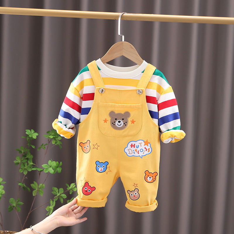 Adorable Plaid Shirt & Suspender Pants Set