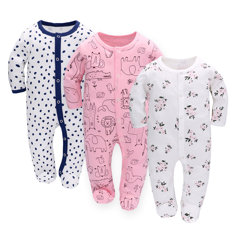 Animal Friends 3-Piece Romper Set - Pure Cotton Comfort for Newborns