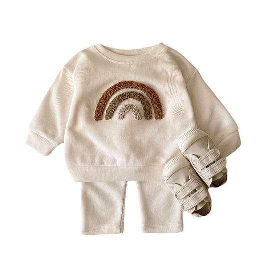 Letter Print Cozy Set - Korean Style Cotton Outfit for Little Scholars
