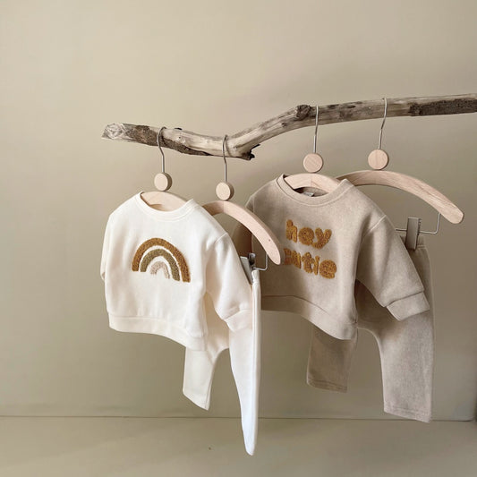 Letter Print Cozy Set - Korean Style Cotton Outfit for Little Scholars