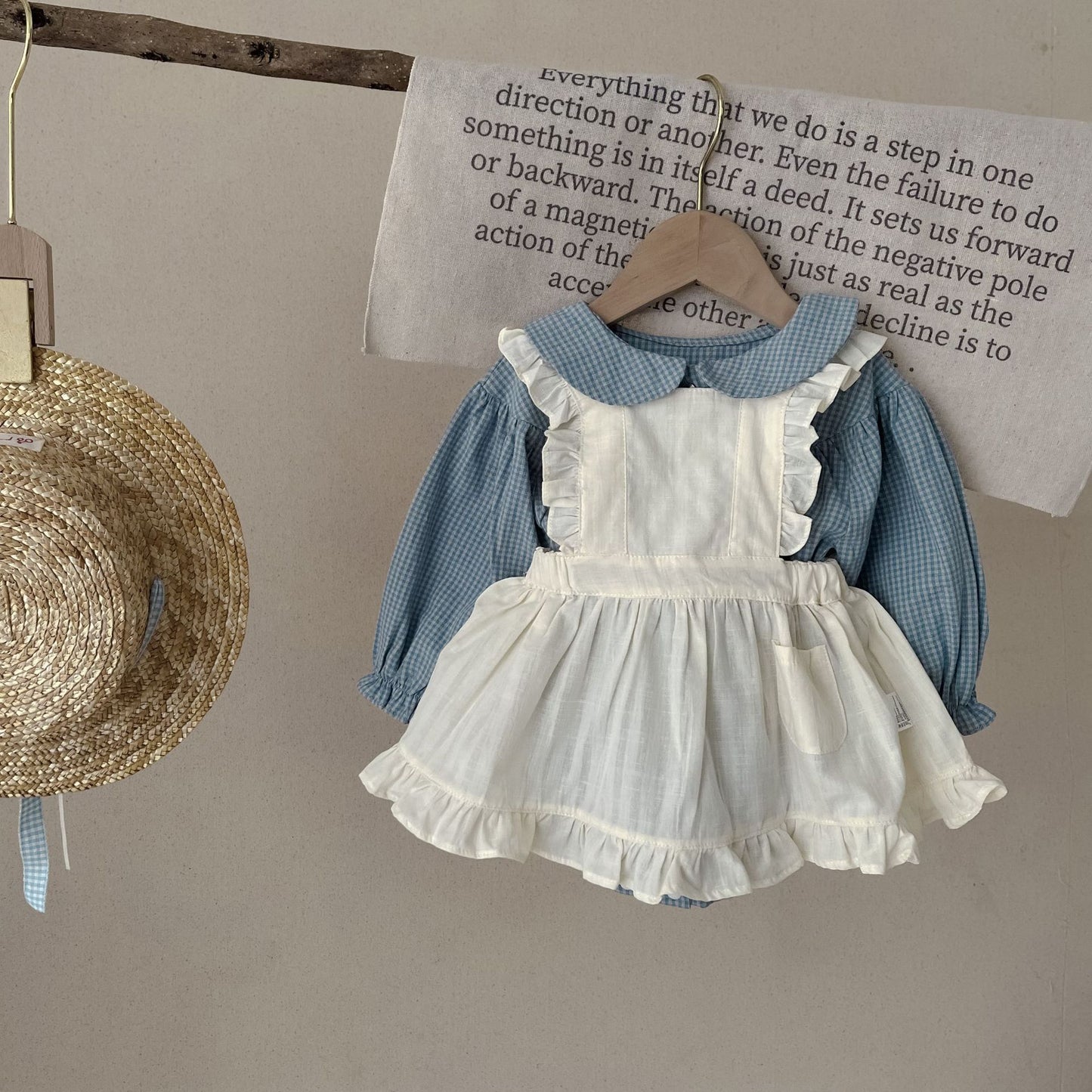 Doll Collar Jumpsuit & Skirt Set - Sweet Vintage Style for Little Ladies