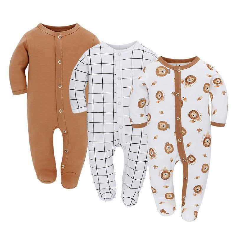 Animal Friends 3-Piece Romper Set - Pure Cotton Comfort for Newborns